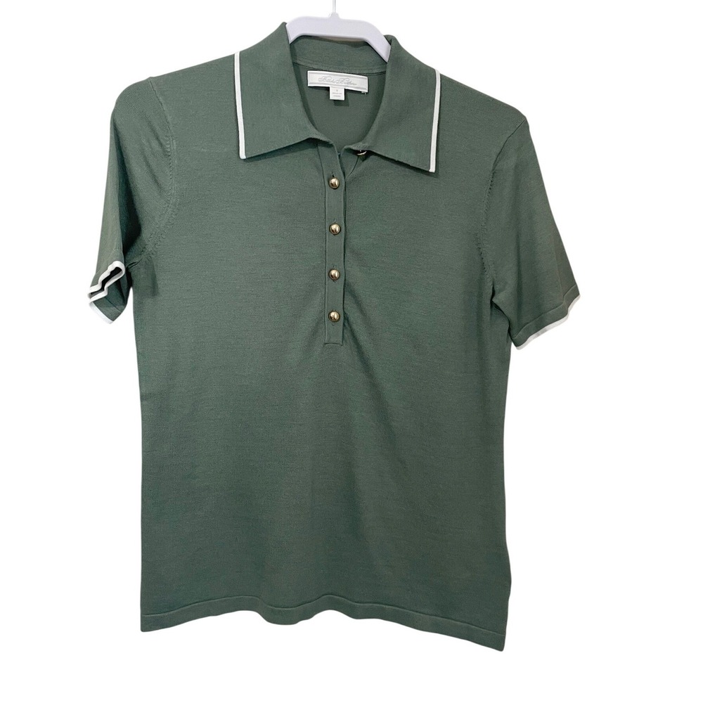 Brooks Brothers Silk Blend Short Sleeve Tipped Polo Sweater Sage Green Size S